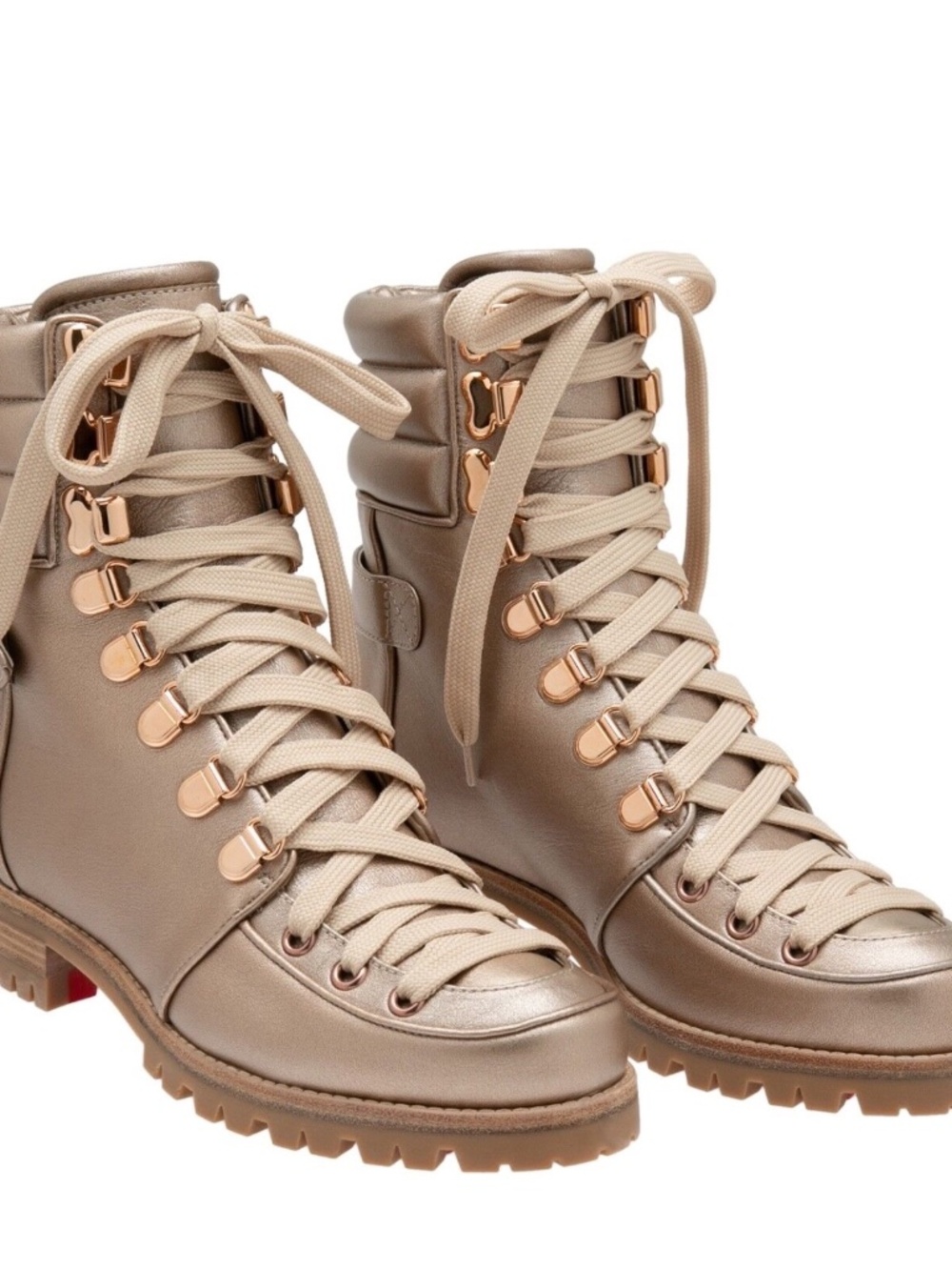Christian Louboutin Metallic Taupe High-Top Sneakers with Gold Accents